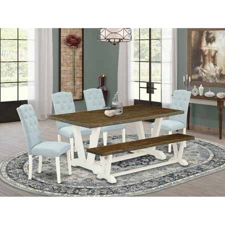 East West Furniture 6 Piece V-Style Dining Room Table Set - Linen White V077CE215-6